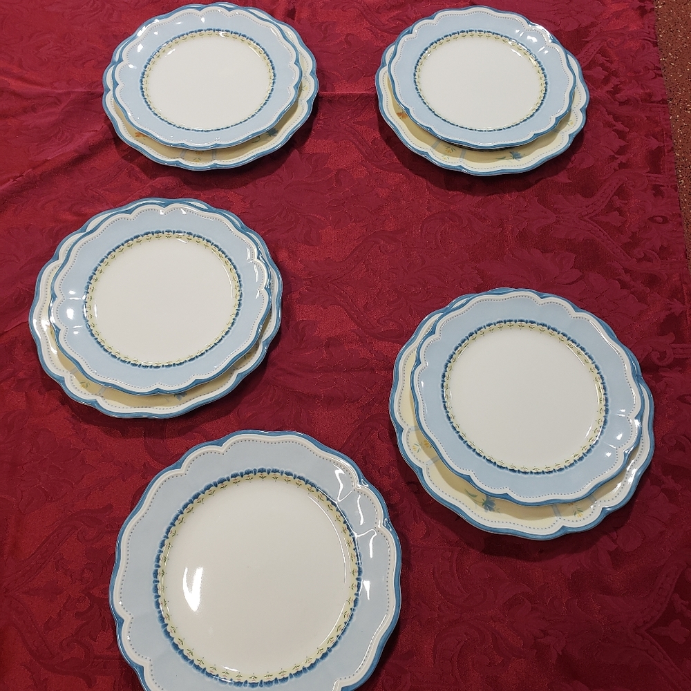 Lenox Provencal Garden 4 Dinner Plate 11” & 4 Salad Plates 9.5”  Sky & Blossom